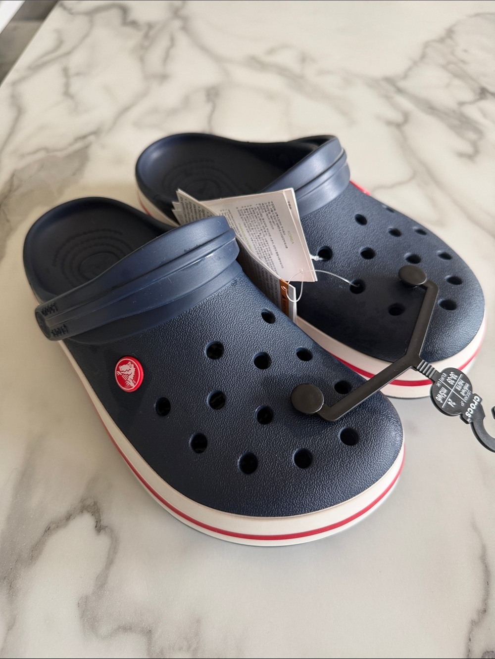 CROCS Kids Navy Clog with Red and White Stripe